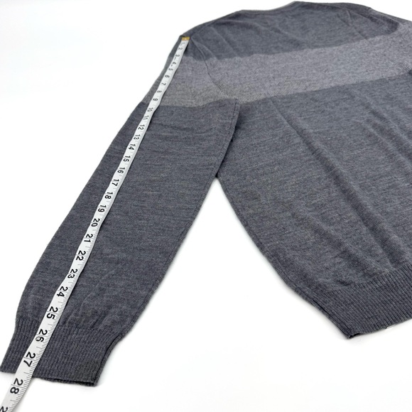 Calvin Klein Merino Wool Italain Knit Blend Color-block Striped V Sweater - Picture 7 of 11